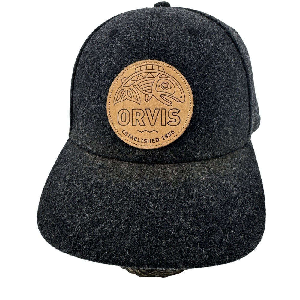 Orvis Wool Blend Leather Patch Hat‎ Cap Mens OSFA Charcoal Grey Fish Hat